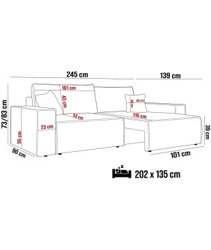 Kanapa KASJO Uniwersalny Sofo-Narożnik z funkcją spania i poduszkami, 2x pojemnik POSO 034 Antracytowy DOMOHOME