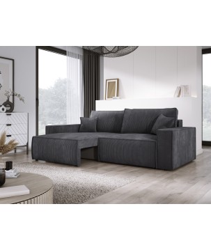 Kanapa KASJO Uniwersalny Sofo-Narożnik z funkcją spania i poduszkami, 2x pojemnik POSO 034 Antracytowy DOMOHOME