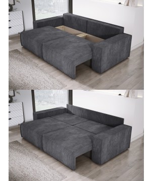 Kanapa KASJO Uniwersalny Sofo-Narożnik z funkcją spania i poduszkami, 2x pojemnik POSO 034 Antracytowy DOMOHOME