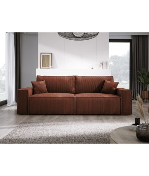 Kanapa KASJO Uniwersalny Sofo-Narożnik z funkcją spania i poduszkami, 2x pojemnik POSO 039 Miedziany DOMOHOME