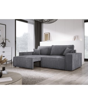 Kanapa KASJO Uniwersalny Sofo-Narożnik z funkcją spania i poduszkami, 2x pojemnik POSO 060 Szary DOMOHOME