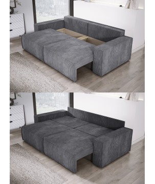 Kanapa KASJO Uniwersalny Sofo-Narożnik z funkcją spania i poduszkami, 2x pojemnik POSO 060 Szary DOMOHOME