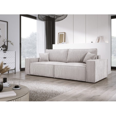 Kanapa KASJO Uniwersalny Sofo-Narożnik z funkcją spania i poduszkami, 2x pojemnik POSO 100 Brudna biel DOMOHOME