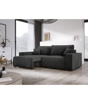 Kanapa KASJO Uniwersalny Sofo-Narożnik z funkcją spania i poduszkami, 2x pojemnik POSO 135 Grafitowy DOMOHOME