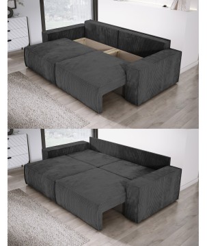 Kanapa KASJO Uniwersalny Sofo-Narożnik z funkcją spania i poduszkami, 2x pojemnik POSO 135 Grafitowy DOMOHOME