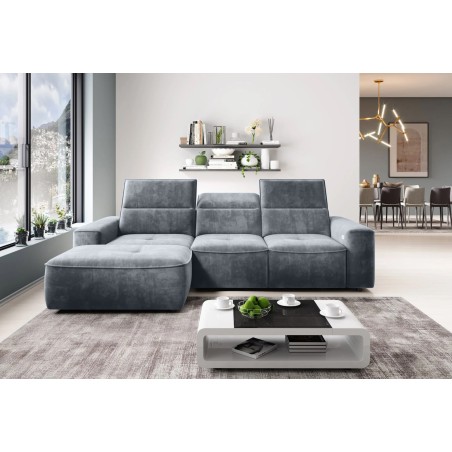 Narożnik COLOMBO Mini Lewostronny z elektryczną funkcją spania pojemnikiem PALLADIUM 15 Szary WERSAL