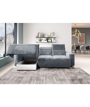 Narożnik COLOMBO Mini Lewostronny z elektryczną funkcją spania pojemnikiem PALLADIUM 15 Szary WERSAL