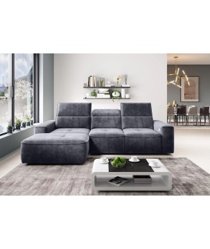 Narożnik COLOMBO Mini Lewostronny z elektryczną funkcją spania pojemnikiem PALLADIUM 16 Ciemny szary WERSAL