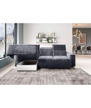 Narożnik COLOMBO Mini Lewostronny z elektryczną funkcją spania pojemnikiem PALLADIUM 16 Ciemny szary WERSAL