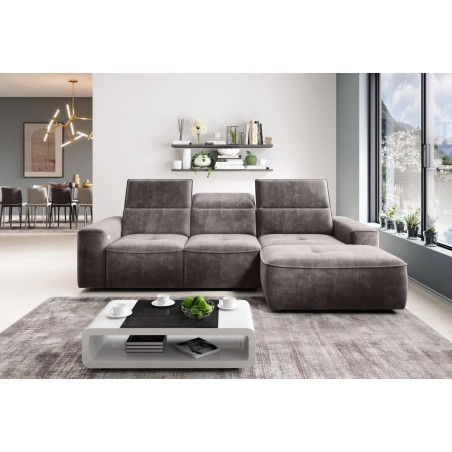 Narożnik COLOMBO Mini Prawostronny z elektryczną funkcją spania pojemnikiem PALLADIUM 05 Brązowy WERSAL