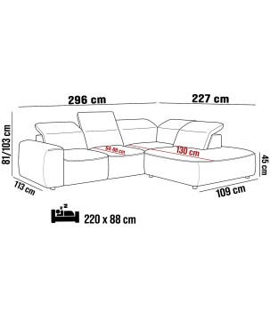 Narożnik COLOMBO L z elektryczną regulacją siedziska Prawostronny w tkaninie ELEMENT 02 WERSAL