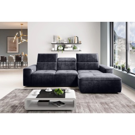 Narożnik COLOMBO Mini Prawostronny z elektryczną funkcją spania pojemnikiem PALLADIUM 19 Antracytowy WERSAL