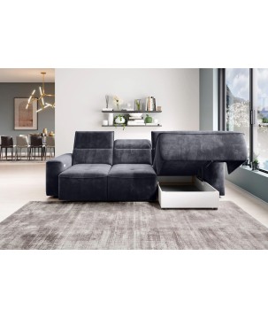 Narożnik COLOMBO Mini Prawostronny z elektryczną funkcją spania pojemnikiem PALLADIUM 19 Antracytowy WERSAL