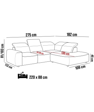 Narożnik COLOMBO L Lewostronny z elektryczną funkcją spania pojemnikiem ELEMENT 04 Popielaty WERSAL