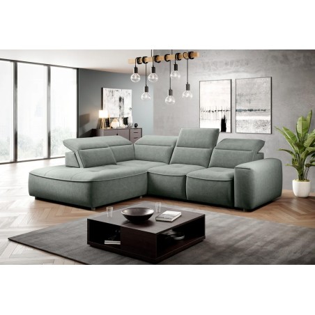 Narożnik COLOMBO L Lewostronny z elektryczną funkcją spania pojemnikiem ELEMENT 11 Zielony WERSAL