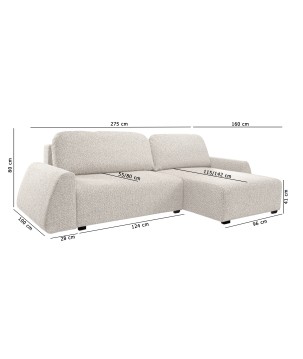 Narożnik ALMI Prawostronny z funkcją spania, wolnostojący tkanina EXCITE ME 01 Biały