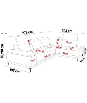 Narożnik FOCUS L z elektryczną regulacją siedziska Lewostronny w tkaninie w tkaninie SALVADOR 15 WERSAL