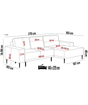 Narożnik MATANO układ L Prawostronny z funkcją spania i pojemnikiem w tkaninie POSO WERSAL