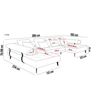 Narożnik SELEDO XL układ U Lewostronny z funkcją elektrycznej regulacji głebokości siedziska WERSAL