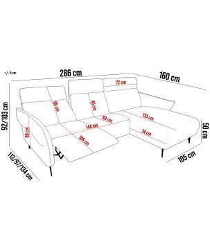 Narożnik STELVIO S układ L Prawostronny z funkcją elektrycznej regulacji głebokości siedziska i oparcia WERSAL