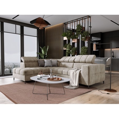 Narożnik PABLOS układ L strona Lewa w tkaninie CLOUD 03 regulowane zagłówki z funkcją spania