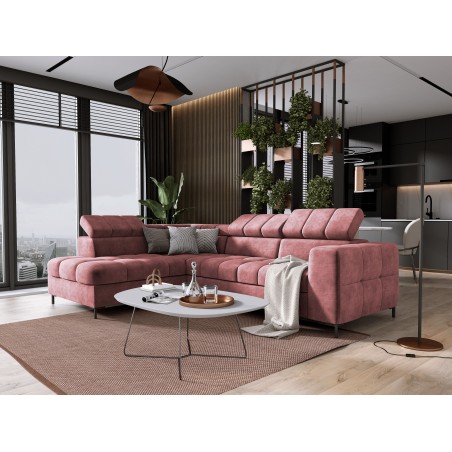 Narożnik PABLOS układ L strona Lewa w tkaninie CLOUD 63 regulowane zagłówki z funkcją spania