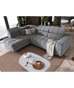 Narożnik PABLOS układ L strona Lewa w tkaninie CLOUD 81 regulowane zagłówki z funkcją spania