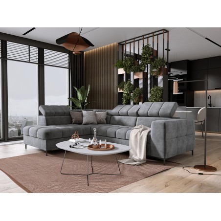 Narożnik PABLOS układ L strona Lewa w tkaninie CLOUD 82 regulowane zagłówki z funkcją spania