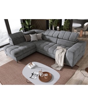 Narożnik PABLOS układ L strona Lewa w tkaninie CLOUD 82 regulowane zagłówki z funkcją spania