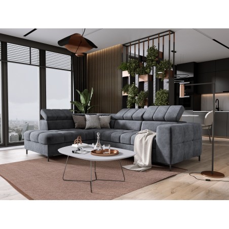 Narożnik PABLOS układ L strona Lewa w tkaninie CLOUD 91 regulowane zagłówki z funkcją spania