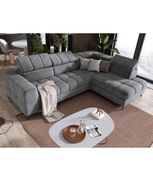 Narożnik PABLOS układ L strona Prawa w tkaninie CLOUD 82 regulowane zagłówki z funkcją spania