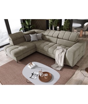 Narożnik PABLOS układ L strona Lewa w tkaninie VOGUE 01 regulowane zagłówki z funkcją spania