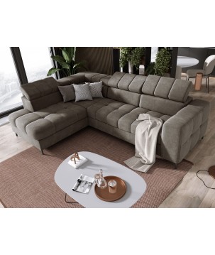 Narożnik PABLOS układ L strona Lewa w tkaninie VOGUE 04 regulowane zagłówki z funkcją spania