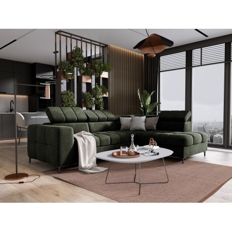 Narożnik PABLOS układ L strona Prawa w tkaninie VOGUE 11 regulowane zagłówki z funkcją spania