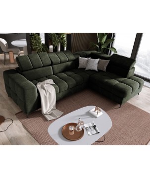 Narożnik PABLOS układ L strona Prawa w tkaninie VOGUE 11 regulowane zagłówki z funkcją spania