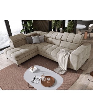 Narożnik PABLOS układ L strona Lewa w tkaninie CLOUD 03 regulowane zagłówki z funkcją spania