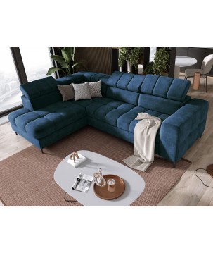 Narożnik PABLOS układ L strona Lewa w tkaninie CLOUD 74 regulowane zagłówki z funkcją spania