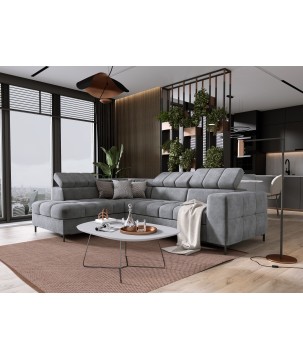 Narożnik PABLOS układ L strona Lewa w tkaninie CLOUD 81 regulowane zagłówki z funkcją spania