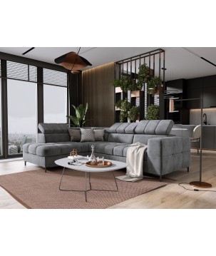 Narożnik PABLOS układ L strona Lewa w tkaninie CLOUD 82 regulowane zagłówki z funkcją spania