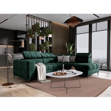 Narożnik PABLOS układ L strona Prawa w tkaninie CLOUD 39 regulowane zagłówki z funkcją spania