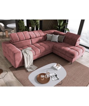 Narożnik PABLOS układ L strona Prawa w tkaninie CLOUD 63 regulowane zagłówki z funkcją spania