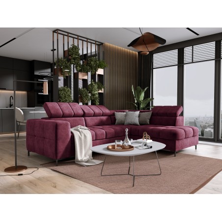 Narożnik PABLOS układ L strona Prawa w tkaninie CLOUD 68 regulowane zagłówki z funkcją spania