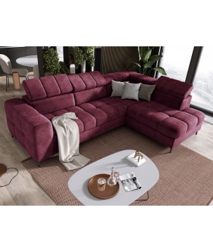 Narożnik PABLOS układ L strona Prawa w tkaninie CLOUD 68 regulowane zagłówki z funkcją spania