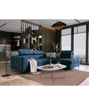 Narożnik PABLOS układ L strona Prawa w tkaninie CLOUD 74 regulowane zagłówki z funkcją spania