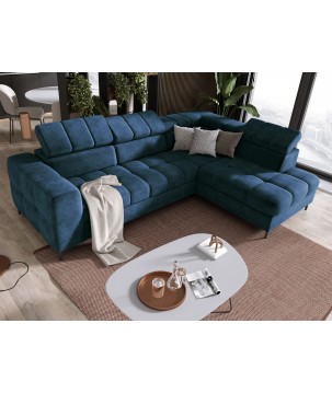 Narożnik PABLOS układ L strona Prawa w tkaninie CLOUD 74 regulowane zagłówki z funkcją spania