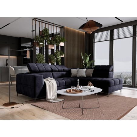 Narożnik PABLOS układ L strona Prawa w tkaninie CLOUD 79 regulowane zagłówki z funkcją spania