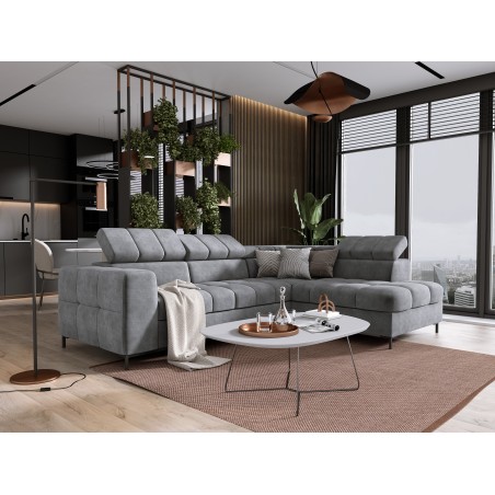 Narożnik PABLOS układ L strona Prawa w tkaninie CLOUD 81 regulowane zagłówki z funkcją spania