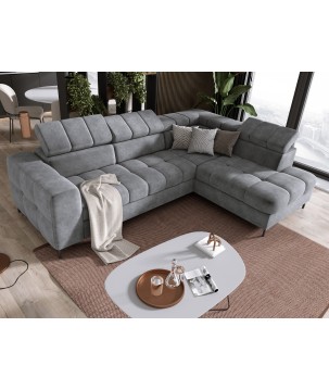 Narożnik PABLOS układ L strona Prawa w tkaninie CLOUD 81 regulowane zagłówki z funkcją spania