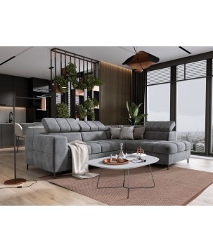 Narożnik PABLOS układ L strona Prawa w tkaninie CLOUD 82 regulowane zagłówki z funkcją spania