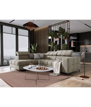 Narożnik PABLOS układ L strona Lewa w tkaninie VOGUE 01 regulowane zagłówki z funkcją spania